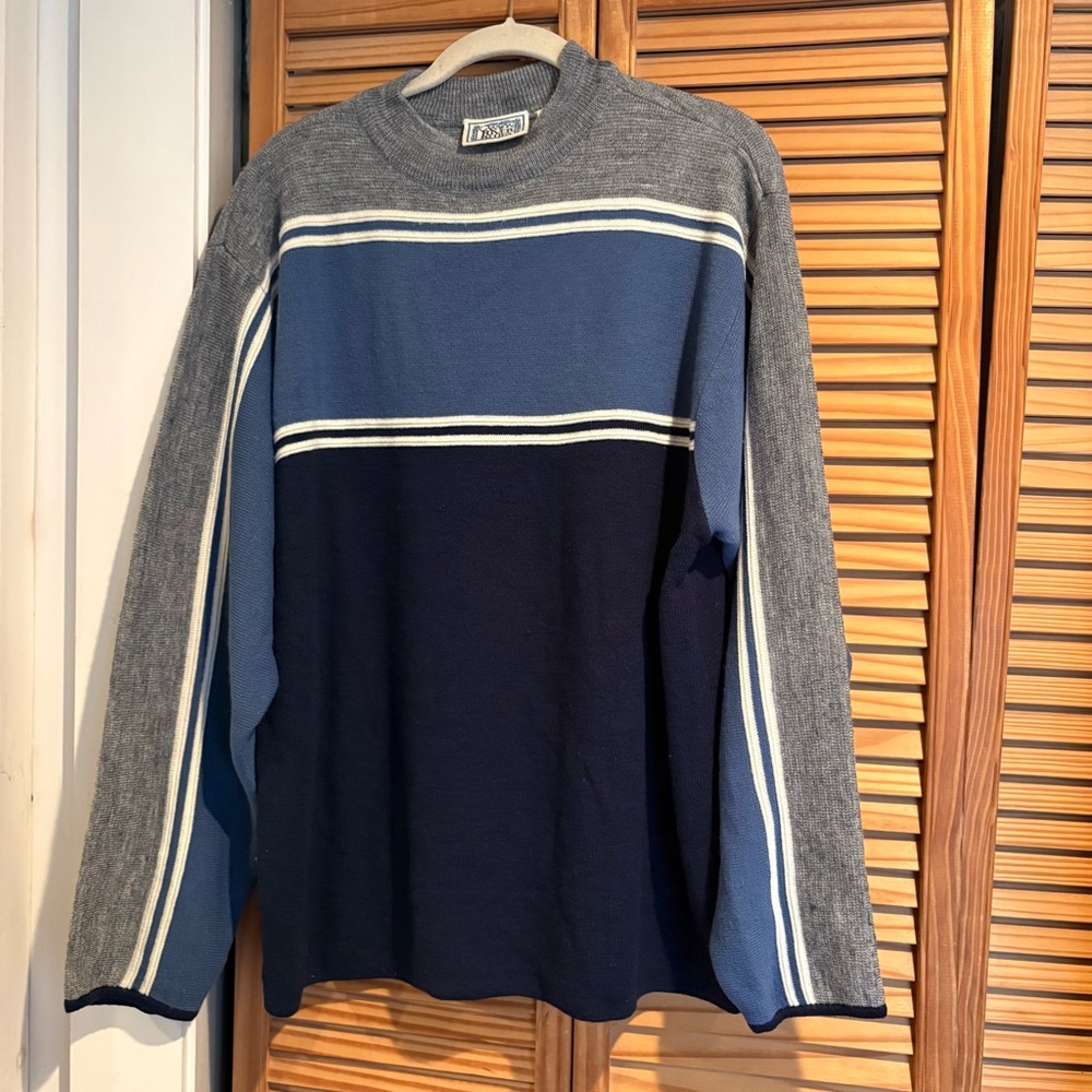 Vintage Canyon River Blues Blue & Gray Striped Sweater Y2K 2000s cozy large